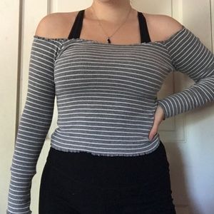 Off-the-Shoulder Striped Long Sleeve Top